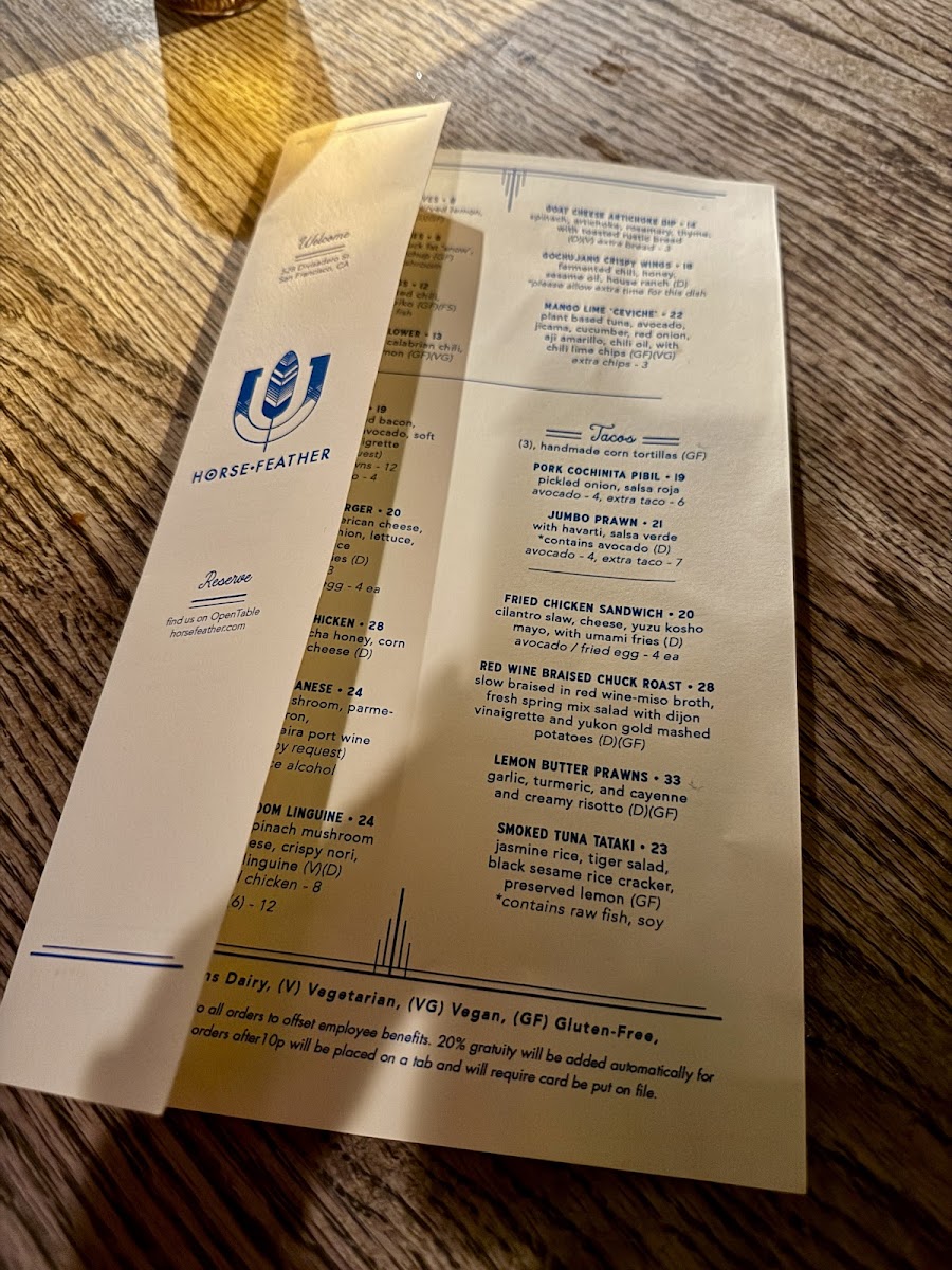 Horsefeather SF Menu - Image 4